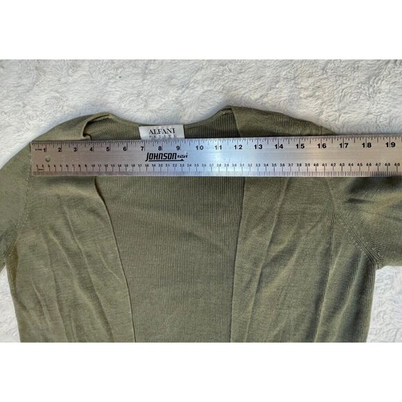 Alfani Petite Womens Size PP Silk Open Front Knit Cardigan Sweater Olive Green - Picture 5 of 8